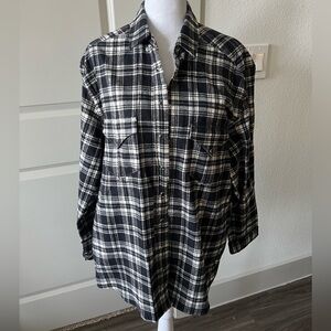 IRO Black and White Button Down flannel Plaid thick Shirt